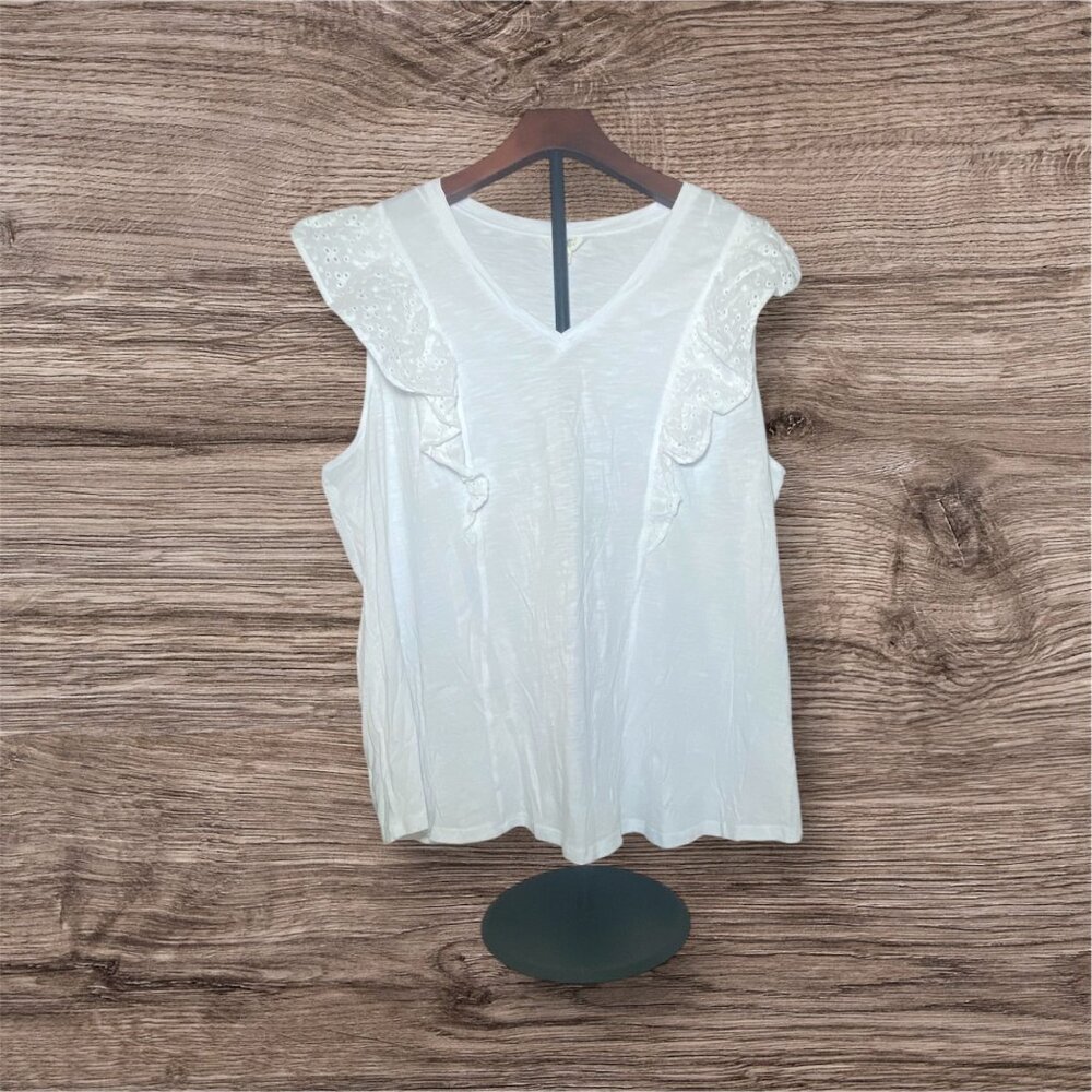Womens White‎ Sleeveless Top Ruffle Detail 3X  Cotton Modal Blend Soft Comfort